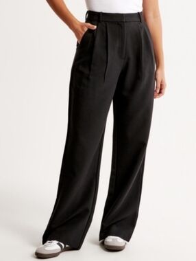 Abercrombie & Fitch Sloane Tailored Wide Leg Trousers Curve Love Black Sz 32 NWT